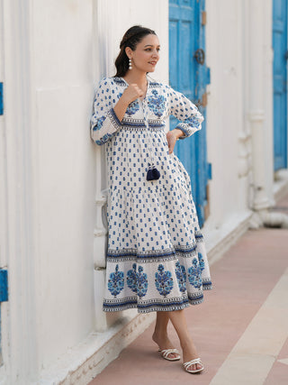 Ethnic motifs blue cotton dress