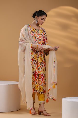 Ethnic motifs yellow kurta set