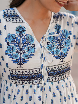Ethnic print blue midi dress
