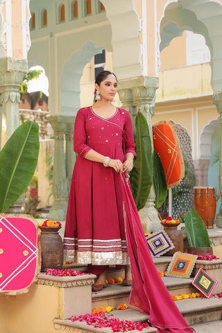 Festive pink Anarkali kurta with dupatta set