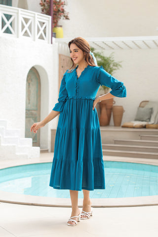 cotton fit and flare dress Eyelet & Only Non Buy Green Printed Cotton Fit