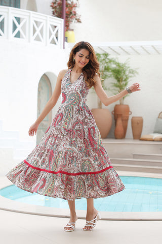 Fit & Flare White Ethnic Dress