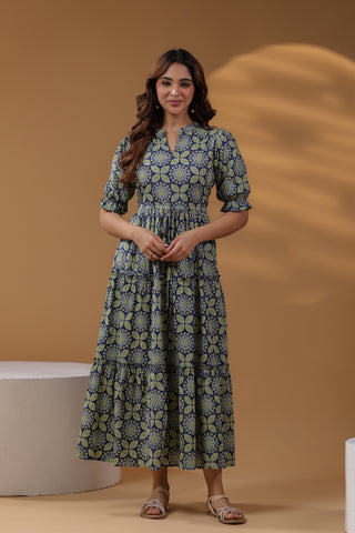 Fit and Flare Ethnic Maxi Dress