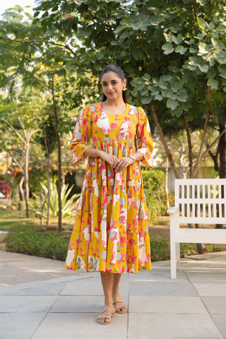 Fit and flare printed ethnic dress