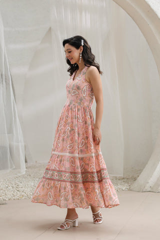 Fit and flare printed maxi dress