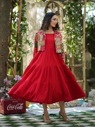 Fit flare red cotton dress