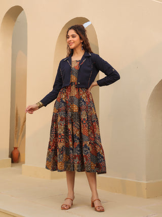 Flared ethnic midi dress