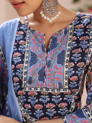 Floral Blue Kurta With Dupatta