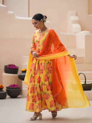 Floral Ethnic Anarkali Set in Cotton
