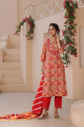 Floral Kurta Trouser Dupatta Set