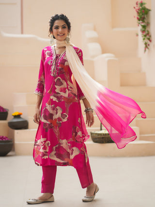 Floral Kurta With Trousers Set