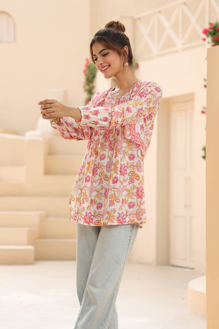 Floral Printed Pink Cotton Top