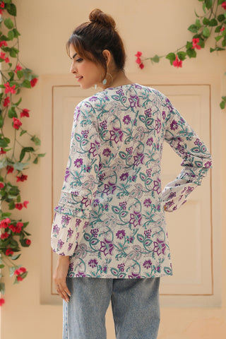 Floral Printed Purple Cotton Top