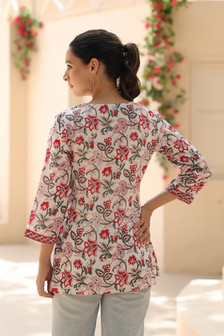 Floral Printed Red Women Top