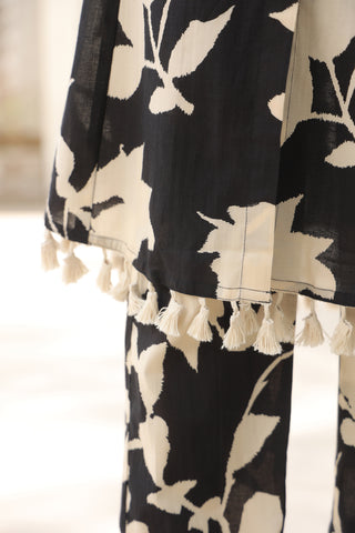 Floral Shirt Collar Cotton Tunic Set
