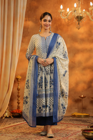 Floral blue ethnic kurta outfit