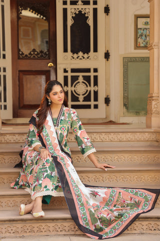 Floral cotton Anarkali kurta with dupatta