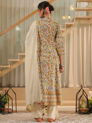 Floral cotton kurta set with dupatta