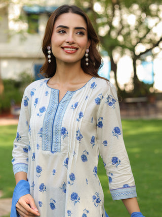Floral cotton kurta trousers dupatta set