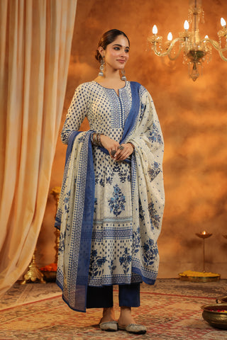 Floral cotton kurta with trousers