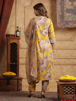 Floral mustard kurta dupatta set