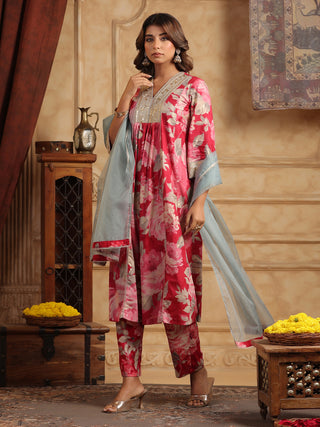 Floral pink cotton kurta