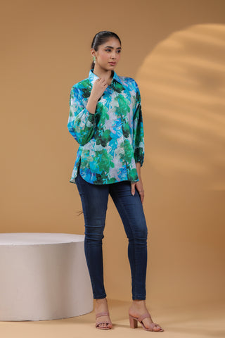 Floral print blue casual top