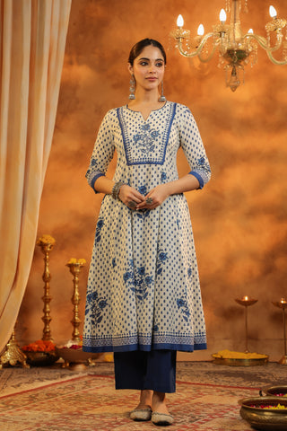 Floral print blue suit set