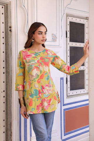 Floral print cotton top for women