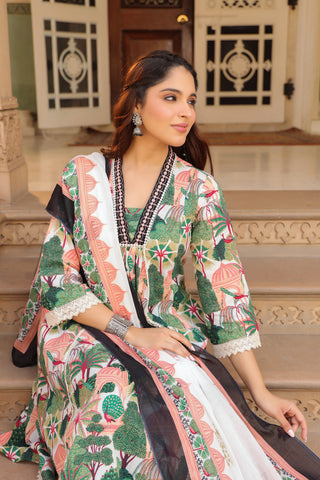 Floral printed cotton Anarkali outfit