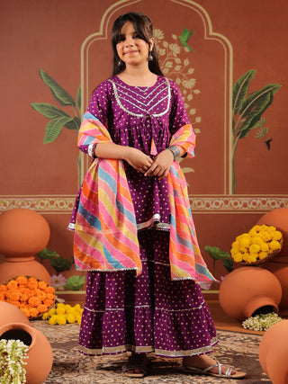 Floral printed girls kurti with dupatta