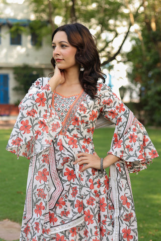 Floral printed pure cotton kurta set designed for festive and casual occasions