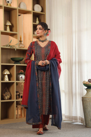 Floral printed pure cotton kurta with trousers