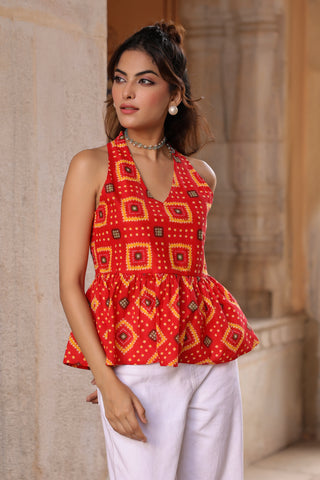 Floral printed red peplum top
