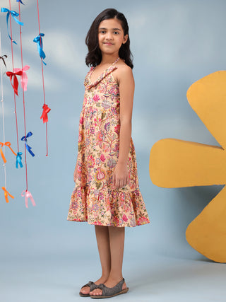 Floral printed tiered fit and flare dress