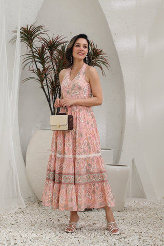Flowy printed cotton maxi dress