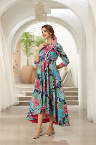 Flowy tropical printed midi dress