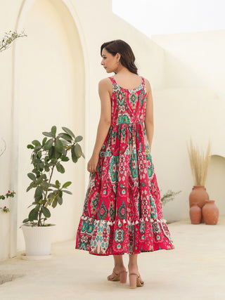 Fuchsia Print Casual Ethnic Dress