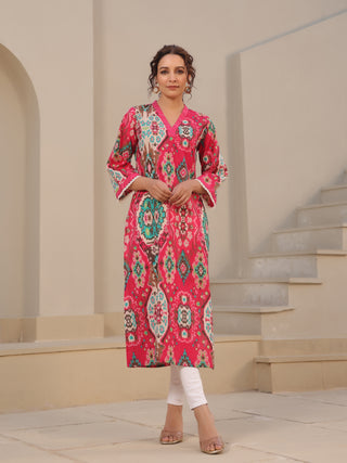 Fuchsia ethnic print kurta
