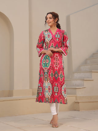 Fuchsia motif printed kurta