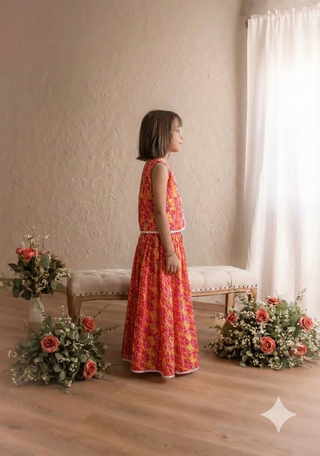 Girls casual printed top and skirt set
