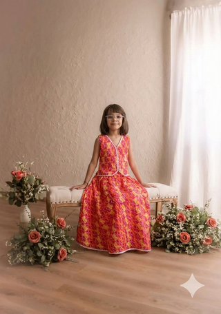 Girls coordinated printed top and skirt outfit