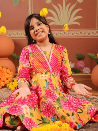 Girls floral cotton kurti set with dupatta