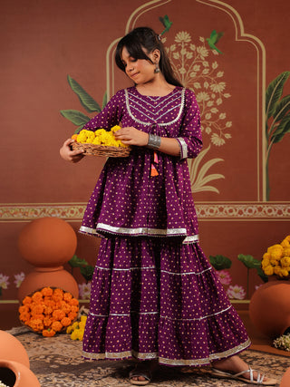 Girls floral cotton kurti sharara set