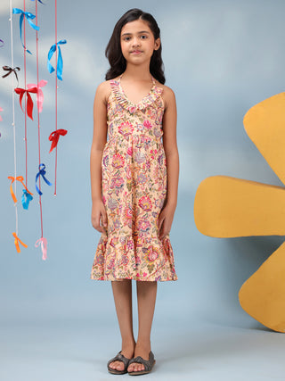 Girls floral halter neck midi dress