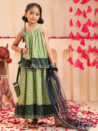 Girls printed top skirt set