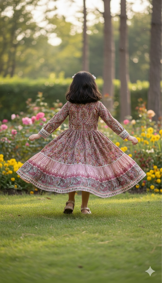 Girls tiered ethnic maxi dress featuring traditional motif prints