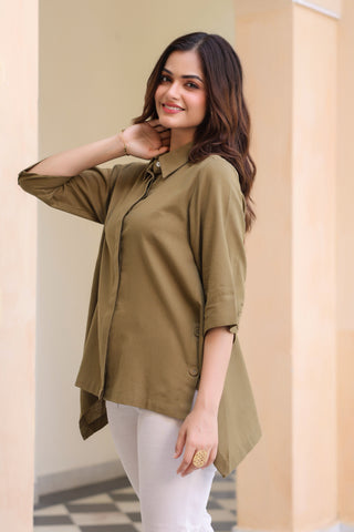 Green casual shirt for women