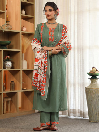 Green ethnic cotton kurta set