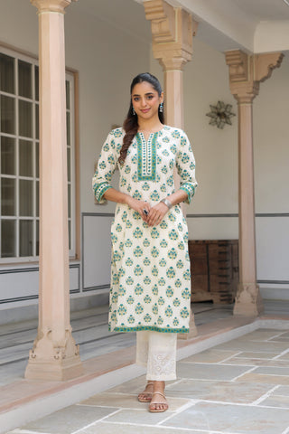 Green ethnic motifs kurta